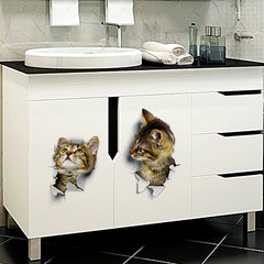 Cat Vivid 3D Smashed Switch Wall Sticker Bathroom Toilet Stickers Kitchen Decorative Decals Funny Animals Decor PVC Mural Art