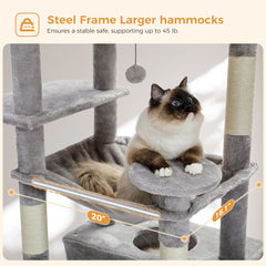 184cm (6 Ft) Large Cat Tree and Tower for Indoor Cats With Sisal-Covered Scratching Posts Spacious Hammock Padded Perches and Condos