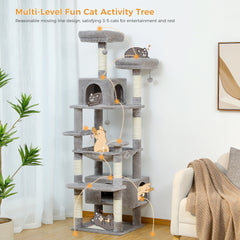 184cm (6 Ft) Large Cat Tree and Tower for Indoor Cats With Sisal-Covered Scratching Posts Spacious Hammock Padded Perches and Condos