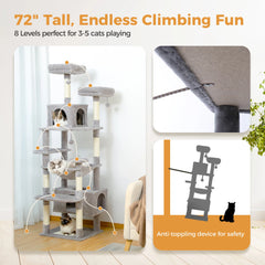 184cm (6 Ft) Large Cat Tree and Tower for Indoor Cats With Sisal-Covered Scratching Posts Spacious Hammock Padded Perches and Condos