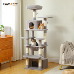 184cm (6 Ft) Large Cat Tree and Tower for Indoor Cats With Sisal-Covered Scratching Posts Spacious Hammock Padded Perches and Condos