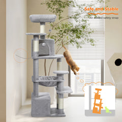 184cm (6 Ft) Large Cat Tree and Tower for Indoor Cats With Sisal-Covered Scratching Posts Spacious Hammock Padded Perches and Condos