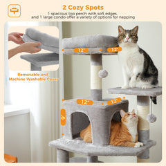 184cm (6 Ft) Large Cat Tree and Tower for Indoor Cats With Sisal-Covered Scratching Posts Spacious Hammock Padded Perches and Condos