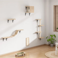 Cat Climbing Tree Wall Mounted Wooden Cat Shelves Jumping Furniture Cat Scratching Post Hammock Stairs Playing Climbing Frame