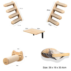 Cat Climbing Tree Wall Mounted Wooden Cat Shelves Jumping Furniture Cat Scratching Post Hammock Stairs Playing Climbing Frame