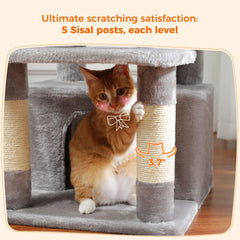 184cm (6 Ft) Large Cat Tree and Tower for Indoor Cats With Sisal-Covered Scratching Posts Spacious Hammock Padded Perches and Condos