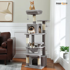 184cm (6 Ft) Large Cat Tree and Tower for Indoor Cats With Sisal-Covered Scratching Posts Spacious Hammock Padded Perches and Condos