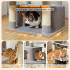 184cm (6 Ft) Large Cat Tree and Tower for Indoor Cats With Sisal-Covered Scratching Posts Spacious Hammock Padded Perches and Condos