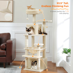 184cm (6 Ft) Large Cat Tree and Tower for Indoor Cats With Sisal-Covered Scratching Posts Spacious Hammock Padded Perches and Condos