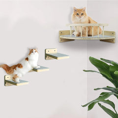 Cat Climbing Tree Wall Mounted Wooden Cat Shelves Jumping Furniture Cat Scratching Post Hammock Stairs Playing Climbing Frame