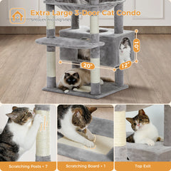 184cm (6 Ft) Large Cat Tree and Tower for Indoor Cats With Sisal-Covered Scratching Posts Spacious Hammock Padded Perches and Condos