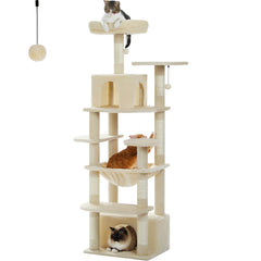 184cm (6 Ft) Large Cat Tree and Tower for Indoor Cats With Sisal-Covered Scratching Posts Spacious Hammock Padded Perches and Condos