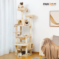 184cm (6 Ft) Large Cat Tree and Tower for Indoor Cats With Sisal-Covered Scratching Posts Spacious Hammock Padded Perches and Condos