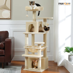 184cm (6 Ft) Large Cat Tree and Tower for Indoor Cats With Sisal-Covered Scratching Posts Spacious Hammock Padded Perches and Condos