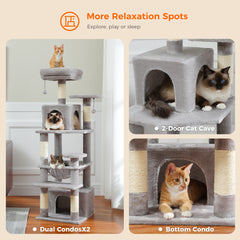 184cm (6 Ft) Large Cat Tree and Tower for Indoor Cats With Sisal-Covered Scratching Posts Spacious Hammock Padded Perches and Condos