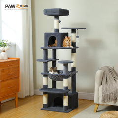 184cm (6 Ft) Large Cat Tree and Tower for Indoor Cats With Sisal-Covered Scratching Posts Spacious Hammock Padded Perches and Condos