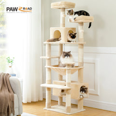 184cm (6 Ft) Large Cat Tree and Tower for Indoor Cats With Sisal-Covered Scratching Posts Spacious Hammock Padded Perches and Condos