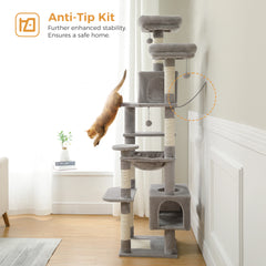 184cm (6 Ft) Large Cat Tree and Tower for Indoor Cats With Sisal-Covered Scratching Posts Spacious Hammock Padded Perches and Condos